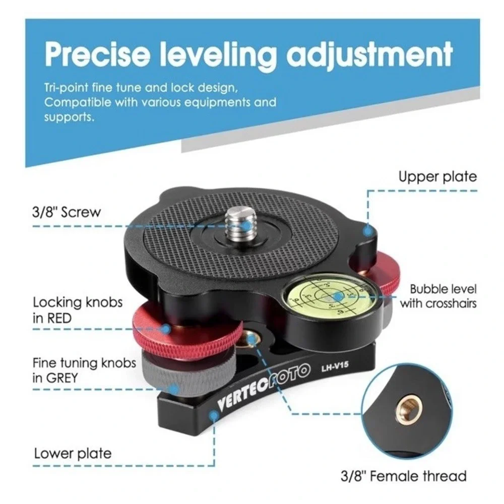 【Upgraded】 Tripod Leveling Base : Bigger Bubble Level W/Crosshair, Fine Leveling